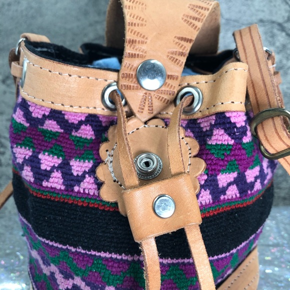 Cute purple and pink small Authentic African Drawstring Satchel Purse - Picture 9 of 15